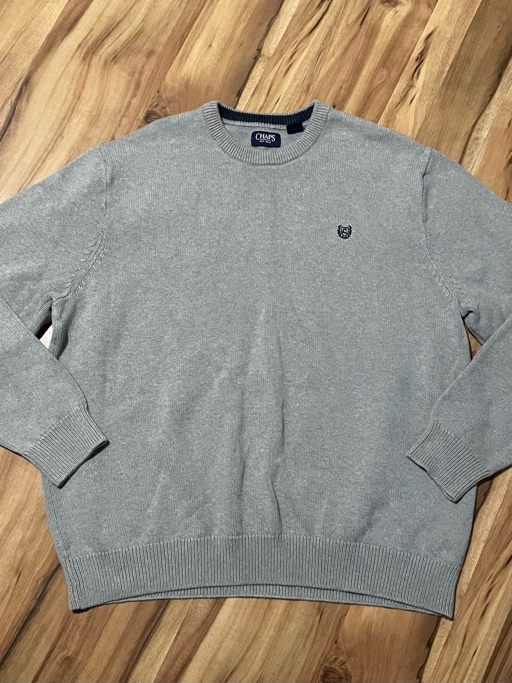 Chaps Ralph Lauren Gray Crewneck Knit Sweater Embroidered Crest 2XL